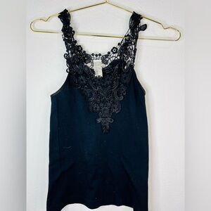 YPP Women's Black Lace Trim Tank Top One Size Fits All Romantic Boho Stretchy